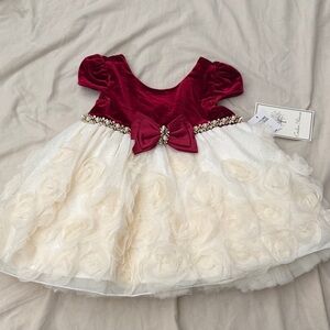Macy's Burgundy Velvet and Ivory Floral Tulle Formal Dress